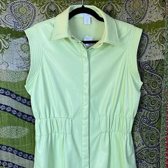 NWT House of Harlow 1960 Lime Green Vegan Leather Midi Shirt Dress Size Medium - Picture 3 of 16